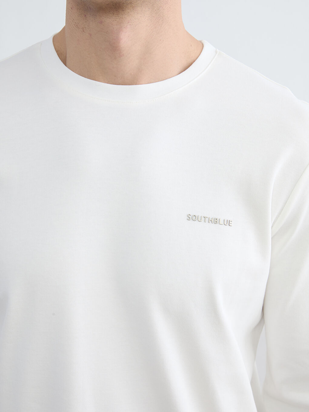 Ekru Bisiklet Yaka Erkek Sweatshirt-2