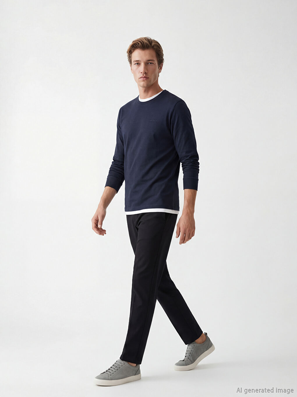 Lacivert Bisiklet Yaka Erkek Sweatshirt-1