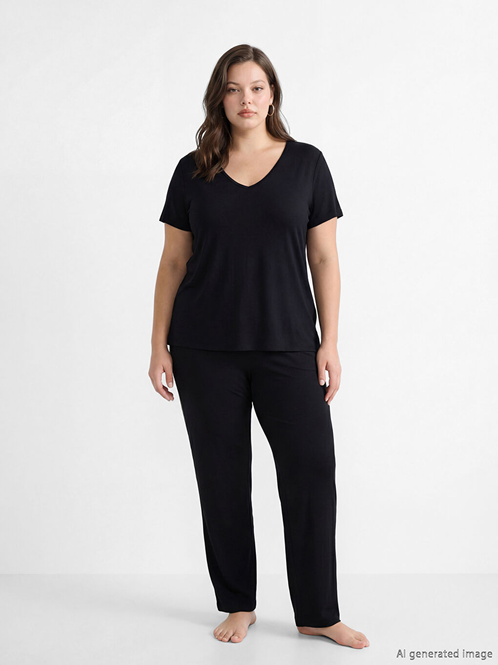 طقم بيجامة نسائي بنقشة البولكا دوت وياقة V.-1