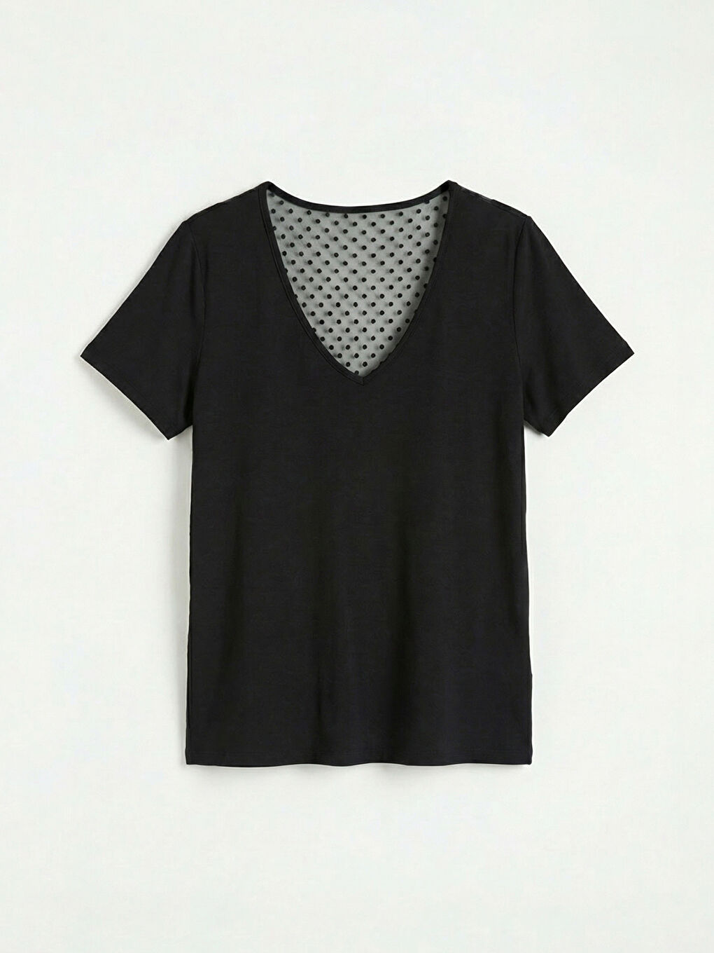 Siyah V Yaka Puantiyeli Kadın Pijama Takım-1