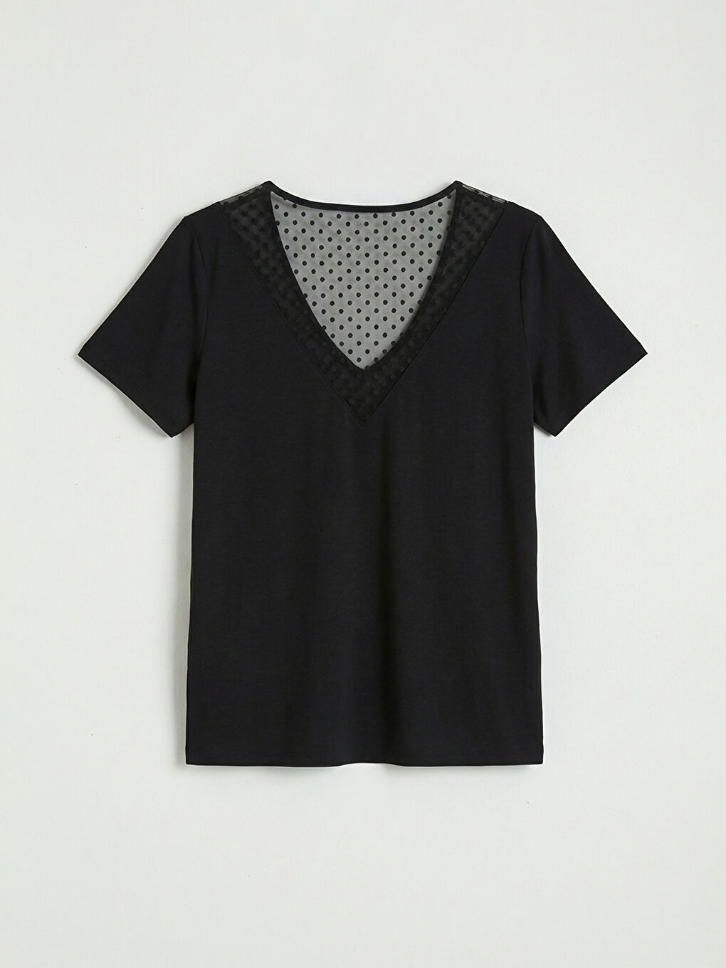 Siyah V Yaka Puantiyeli Kadın Pijama Takım-2