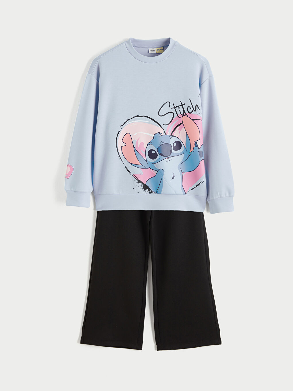 Mavi Bisiklet Yaka Stitch Baskılı Kız Çocuk Sweatshirt ve Eşofman Altı