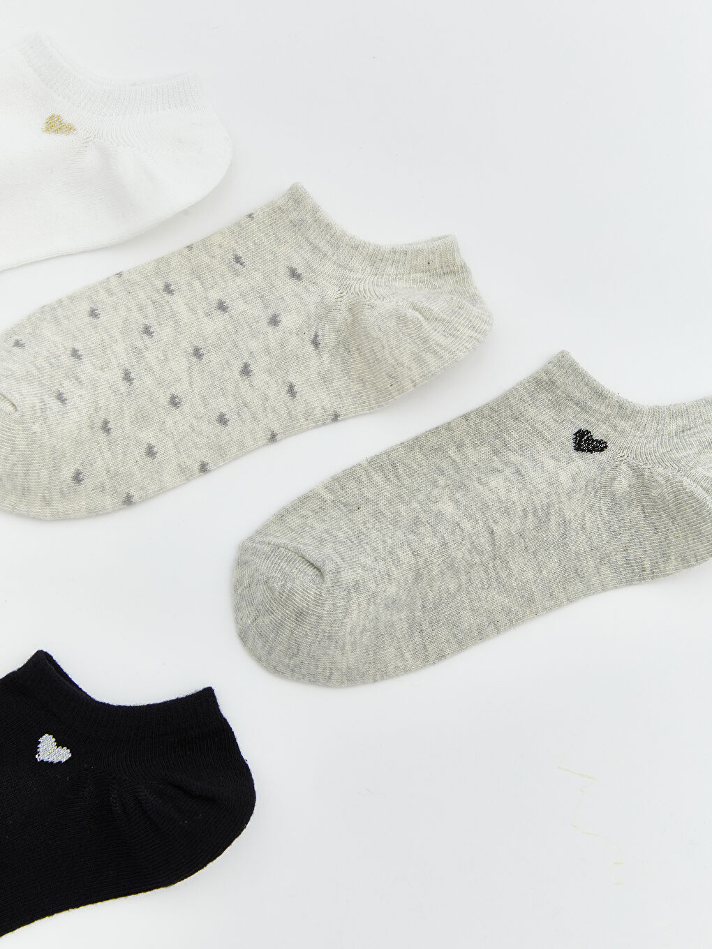 Ekru Kalp Desenli Kadın Sneaker Çorap 5'li-1