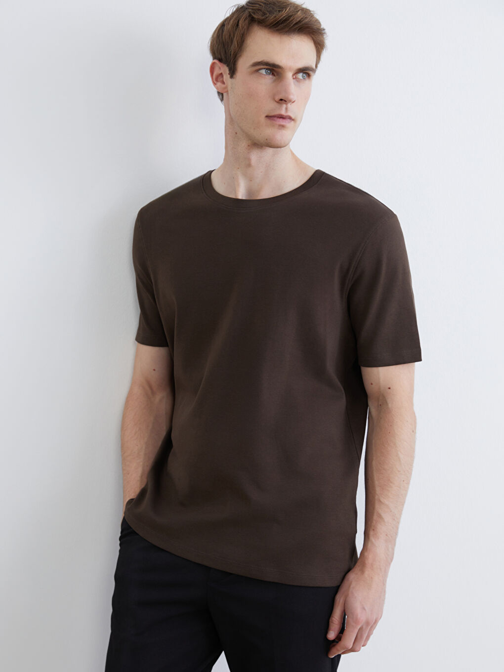 Kahverengi Bisiklet Yaka Erkek Tişört