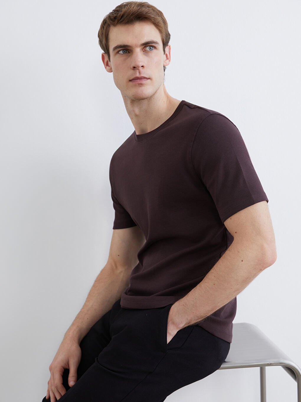 Mürdüm Bisiklet Yaka Erkek Tişört