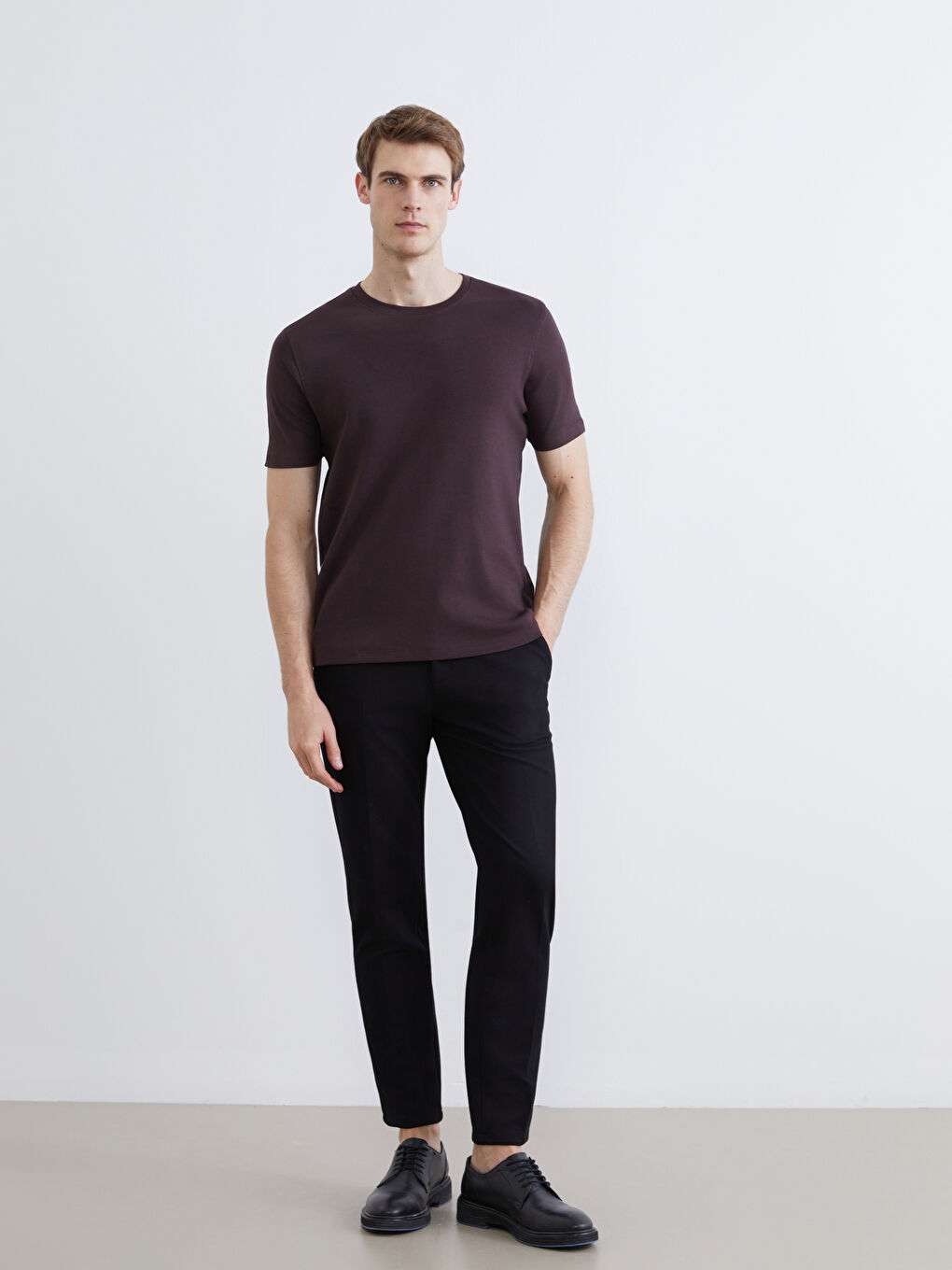 Mürdüm Bisiklet Yaka Erkek Tişört-1