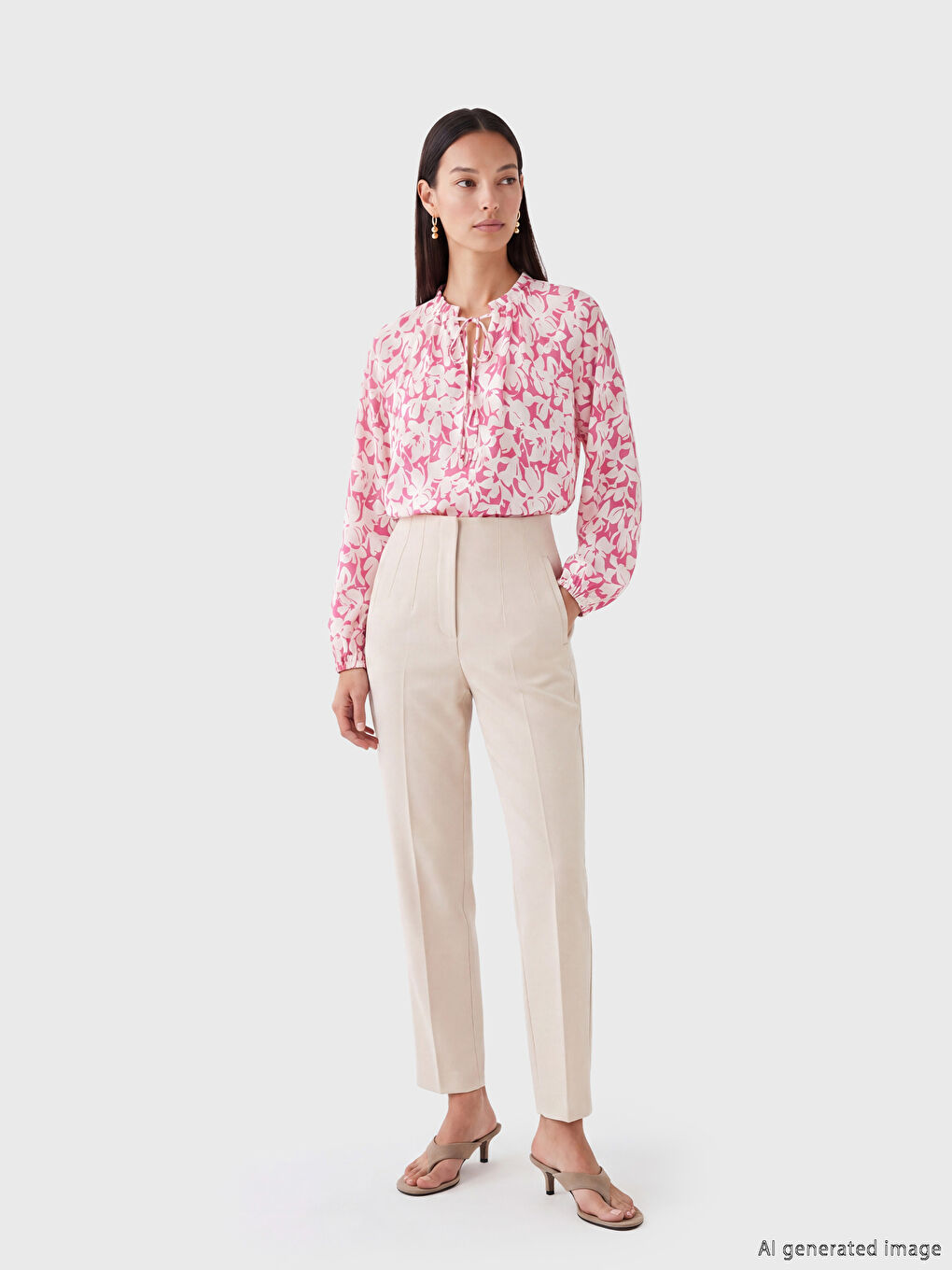 بلوزی ژنانەی گوڵدار بە یەخەی کراوە-1