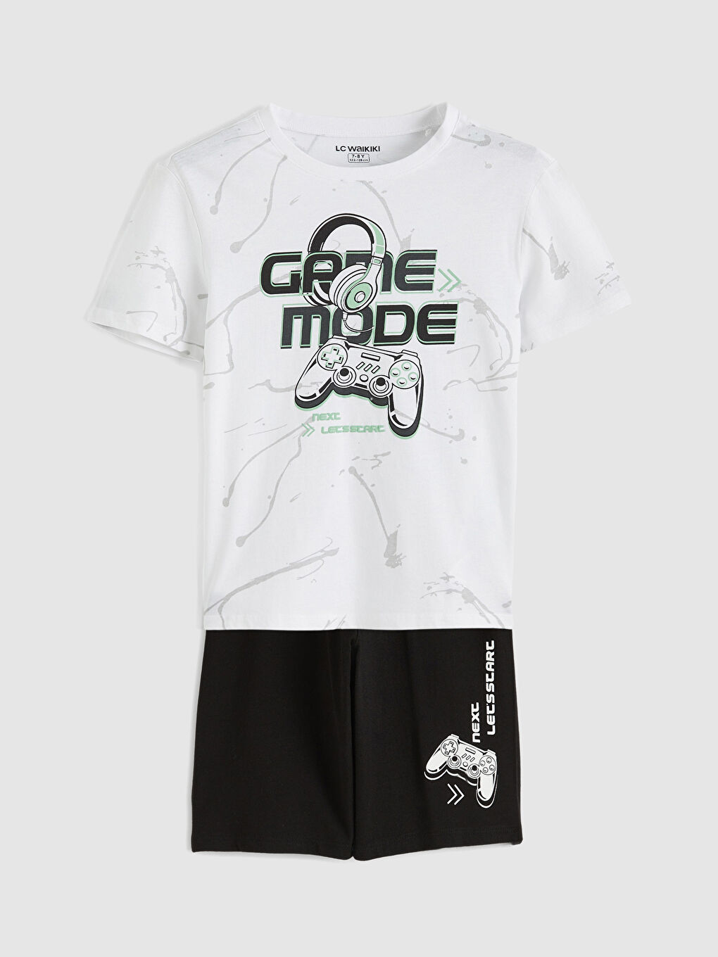 Beyaz Baskılı Erkek Çocuk Şortlu Pijama Takımı