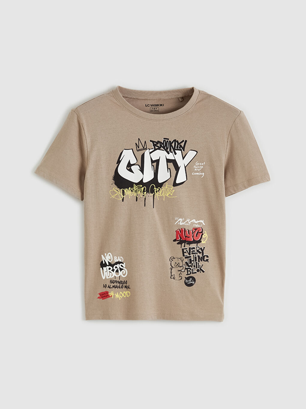 Kahverengi Grafiti Baskılı Erkek Çocuk Şortlu Pijama Takımı-1