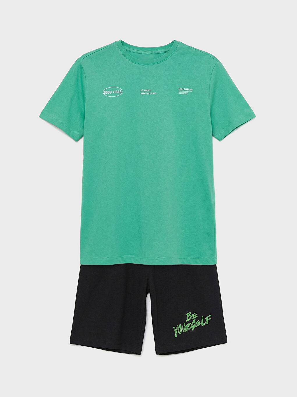 Yeşil Bisiklet Yaka Baskılı Erkek Çocuk Şortlu Pijama Takımı