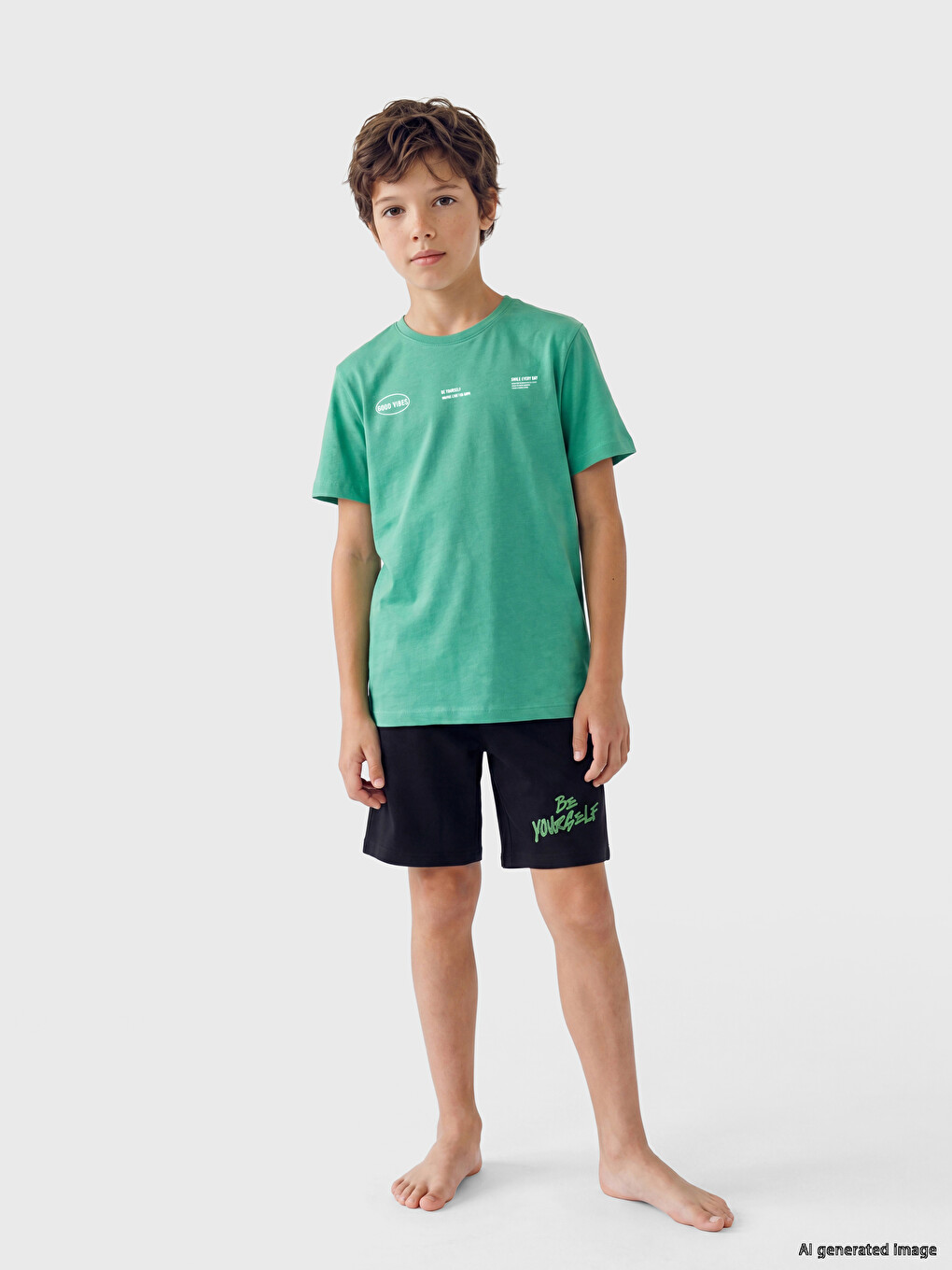 Bisiklet Yaka Baskılı Erkek Çocuk Şortlu Pijama Takımı-1
