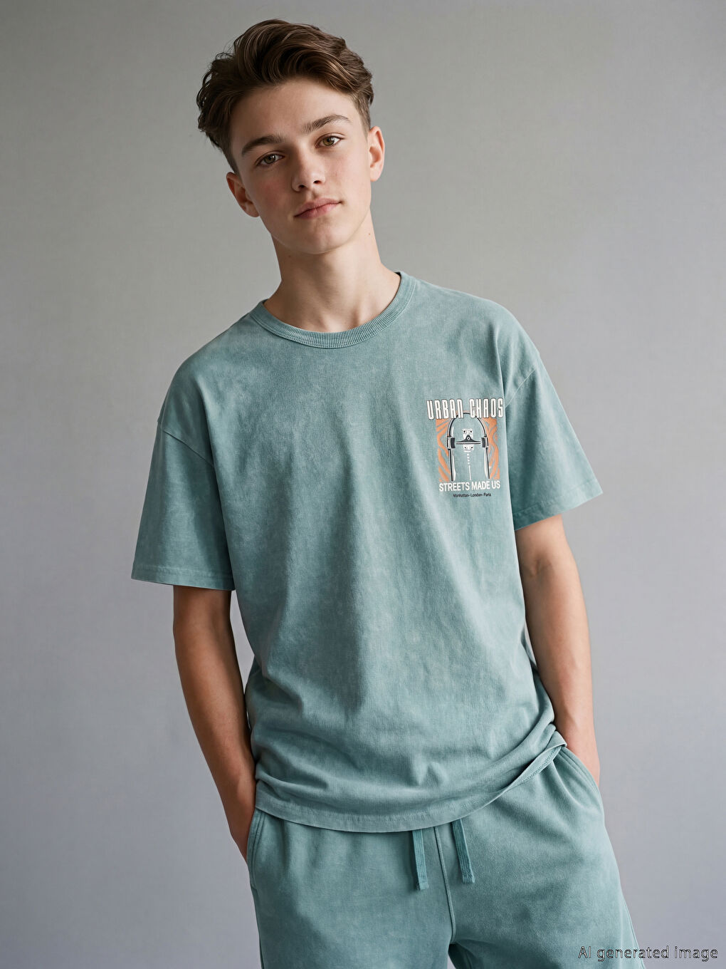 Yeşil Baskılı Erkek Çocuk Tişört-1