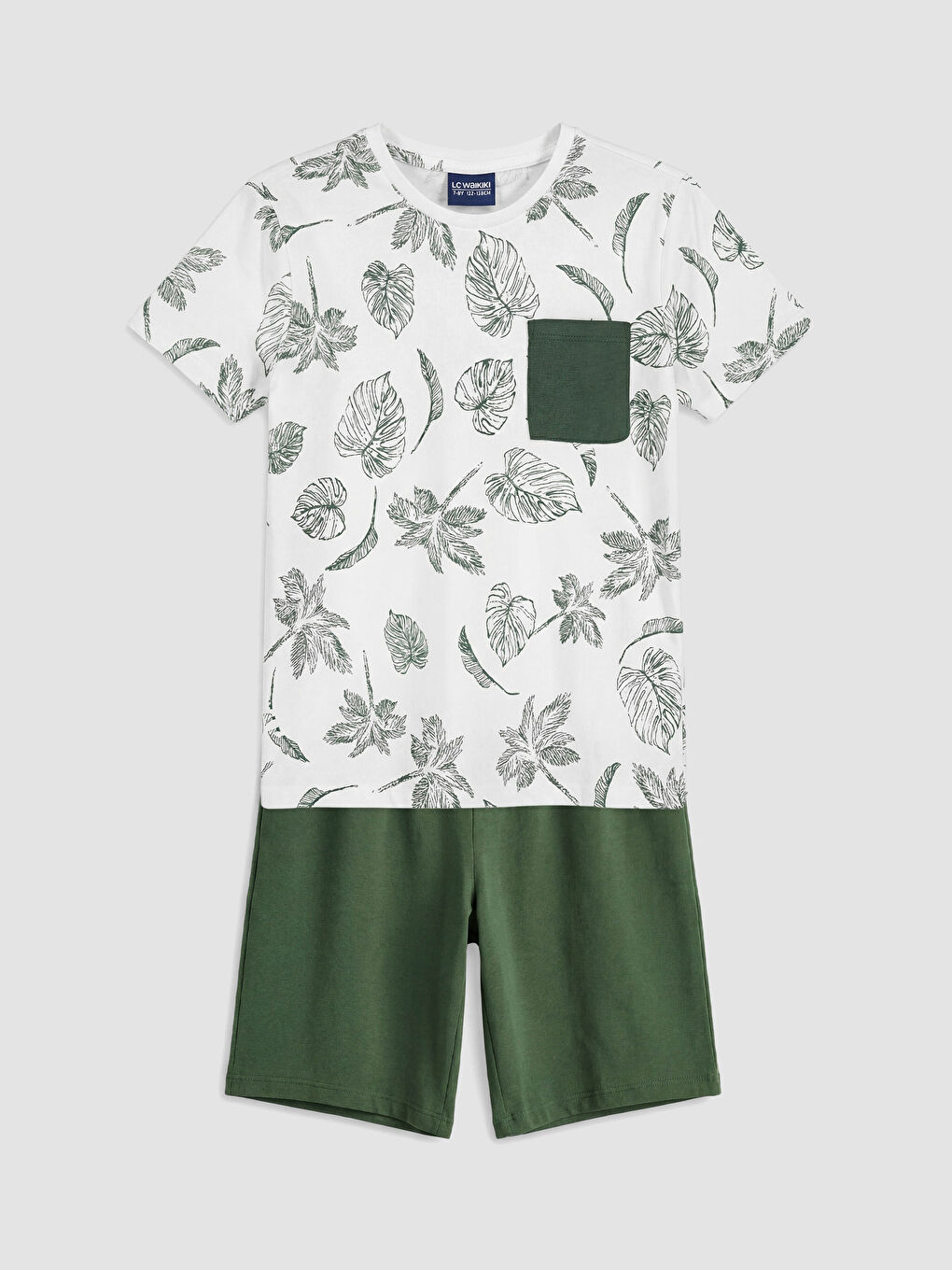 Yeşil Bisiklet Yaka Erkek Çocuk Şortlu Pijama Takımı