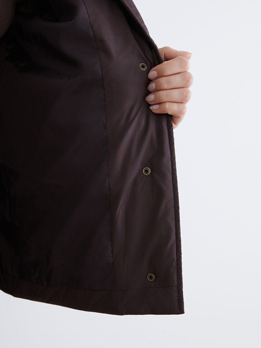 Kahverengi Kadife Gömlek Yaka Kapitone Kadın Şişme Mont-3