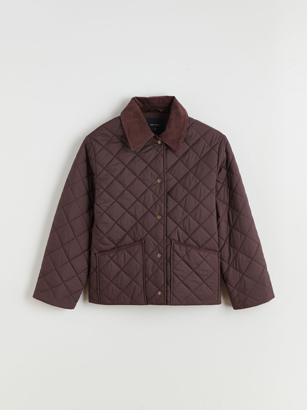 Kahverengi Kadife Gömlek Yaka Kapitone Kadın Şişme Mont-5