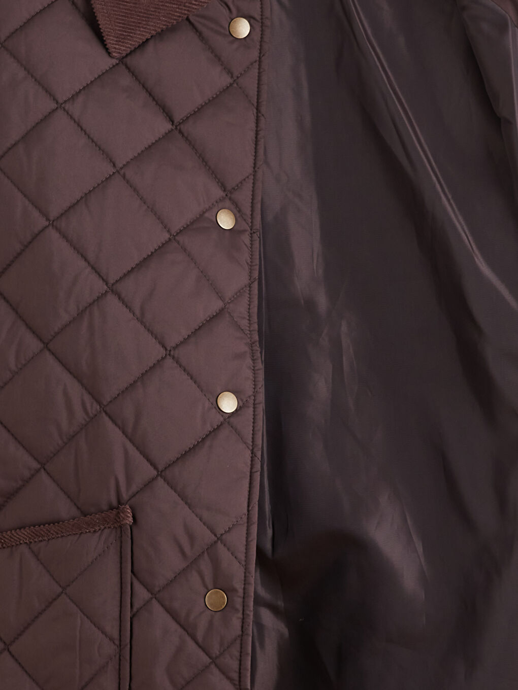 Kahverengi Kadife Gömlek Yaka Kapitone Kadın Şişme Mont-6