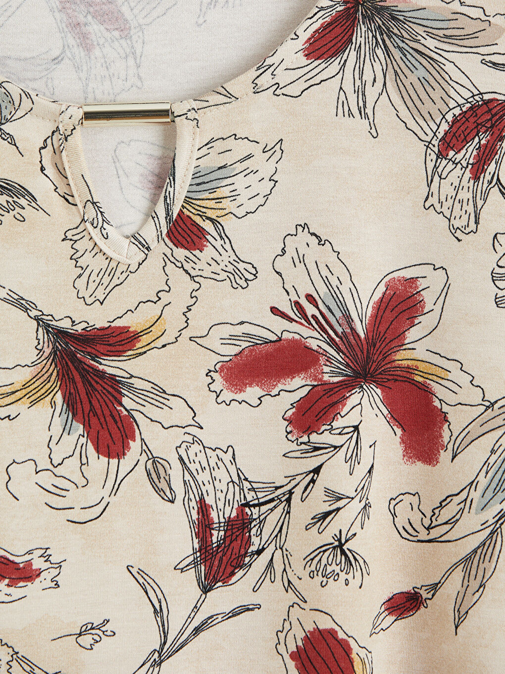 Karışık Bisiklet Yaka Çiçekli Bluz-6