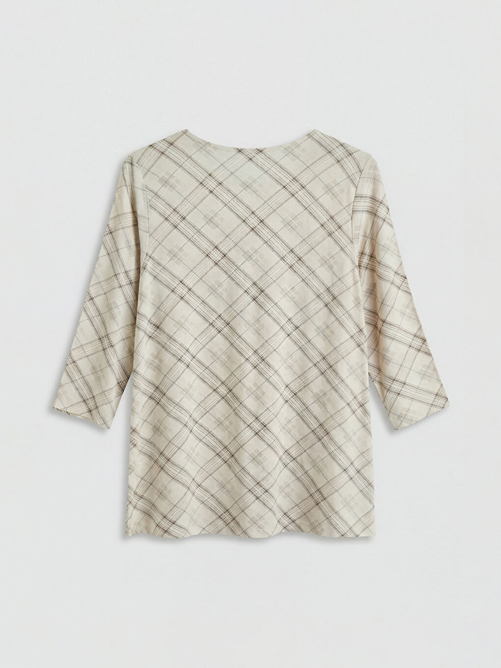 Bej Bisiklet Yaka Desenli Bluz-5