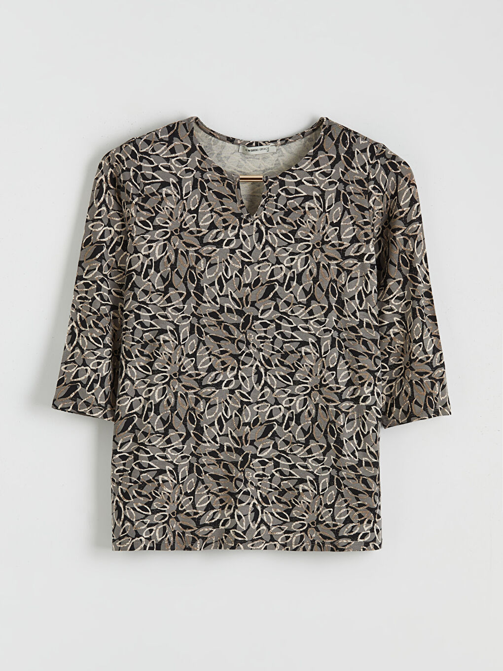 Siyah Bisiklet Yaka Desenli Bluz-4