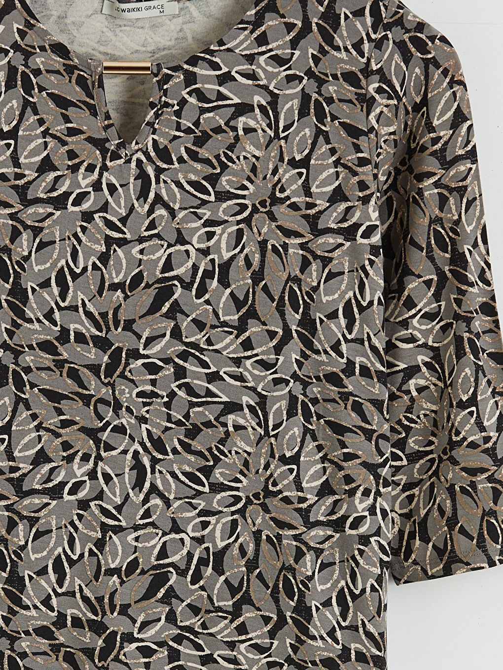 Siyah Bisiklet Yaka Desenli Bluz-5