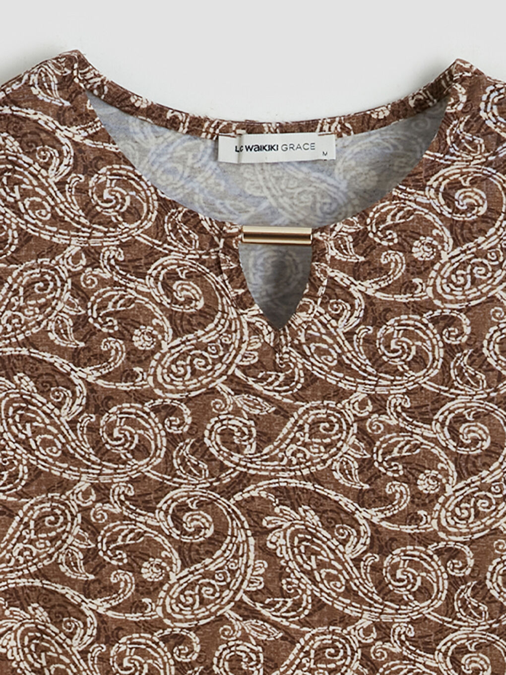 Kahverengi Bisiklet Yaka Desenli Bluz-2