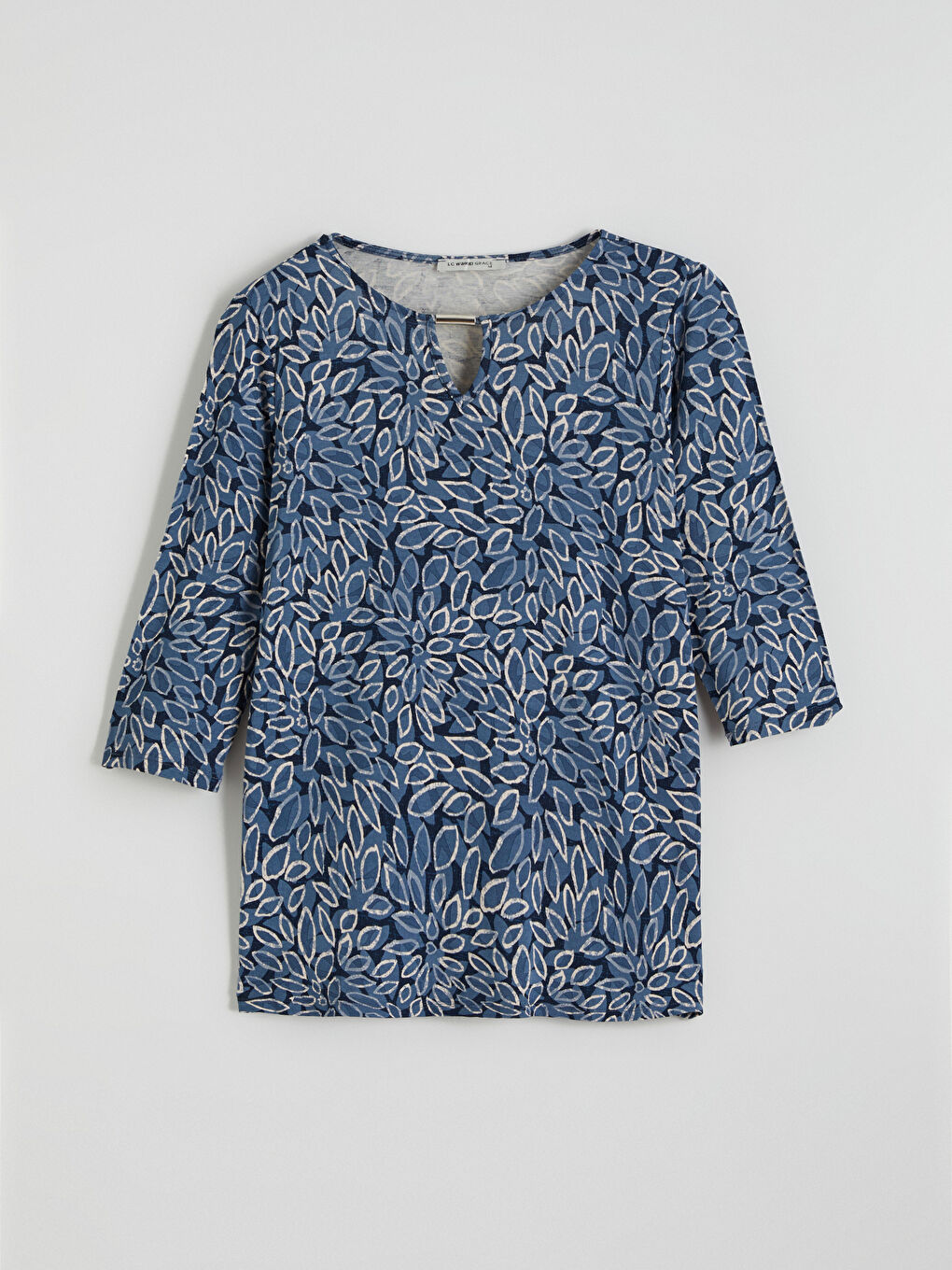 Lacivert Bisiklet Yaka Desenli Bluz-4