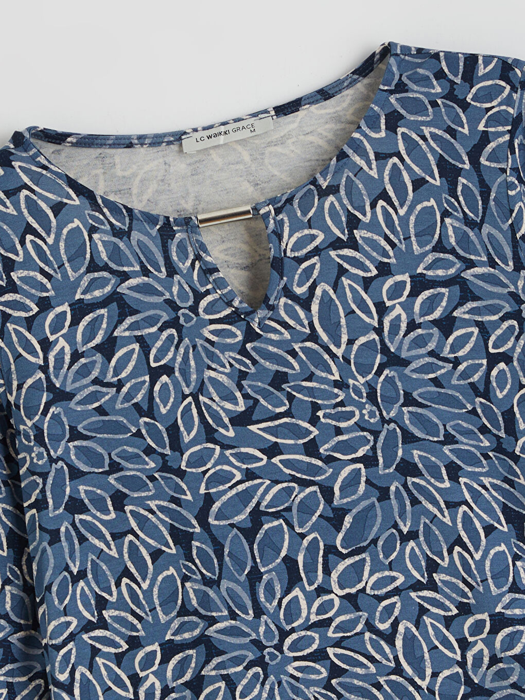 Lacivert Bisiklet Yaka Desenli Bluz-5