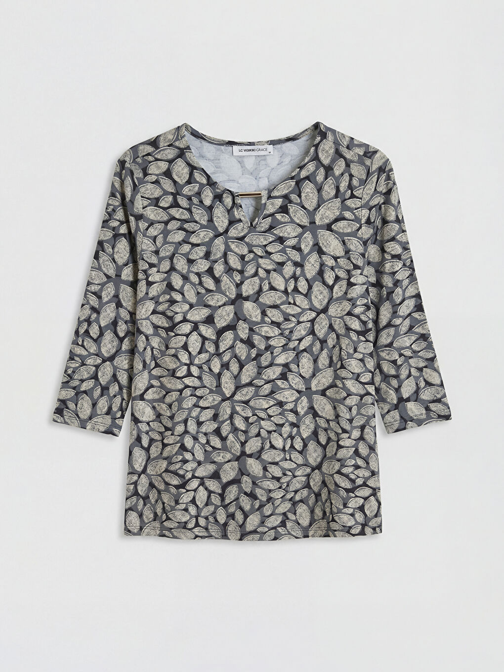 Siyah Bisiklet Yaka Desenli Bluz