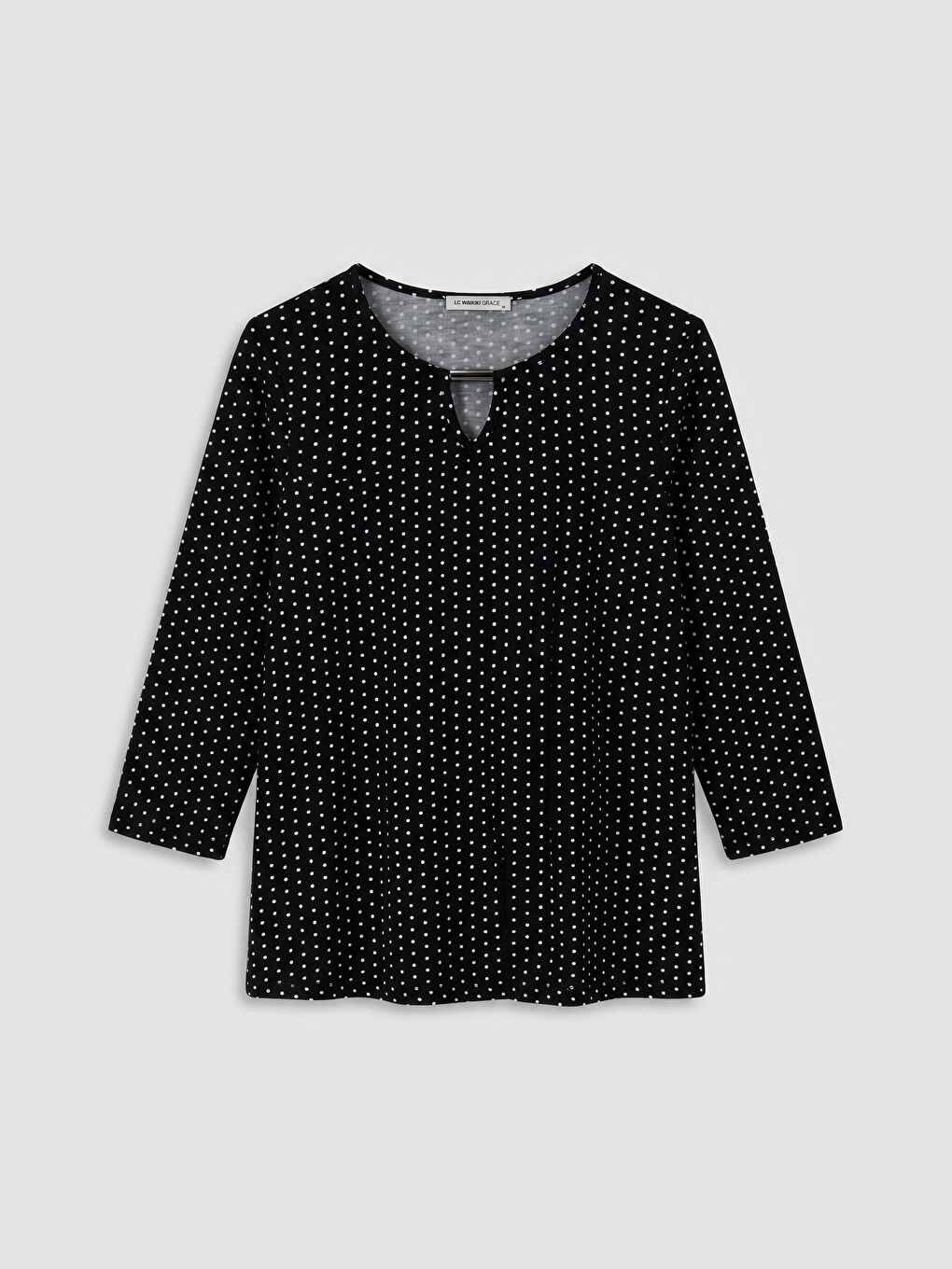 Siyah Bisiklet Yaka Puantiyeli Bluz