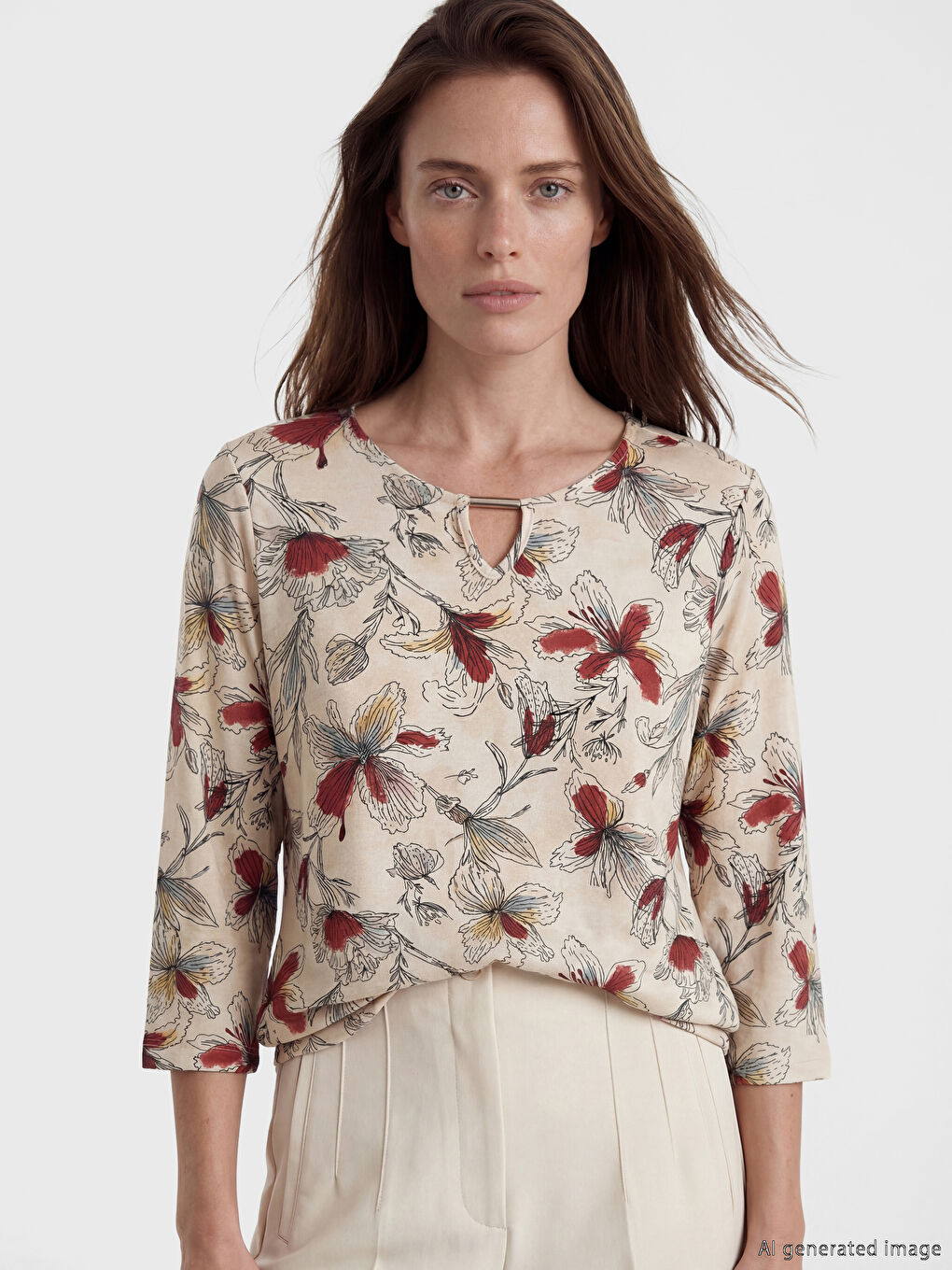 Karışık Bisiklet Yaka Çiçekli Bluz