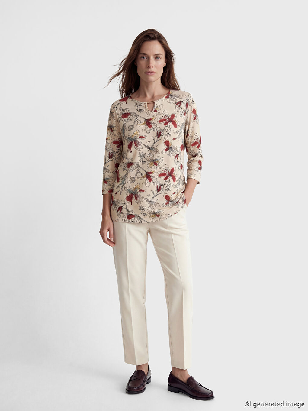 Karışık Bisiklet Yaka Çiçekli Bluz-1