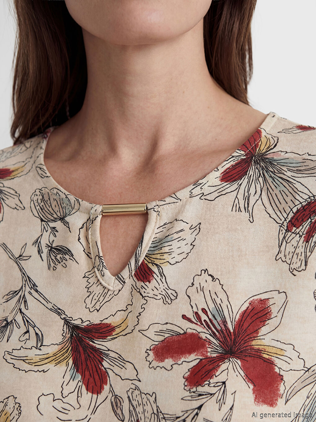 Karışık Bisiklet Yaka Çiçekli Bluz-2