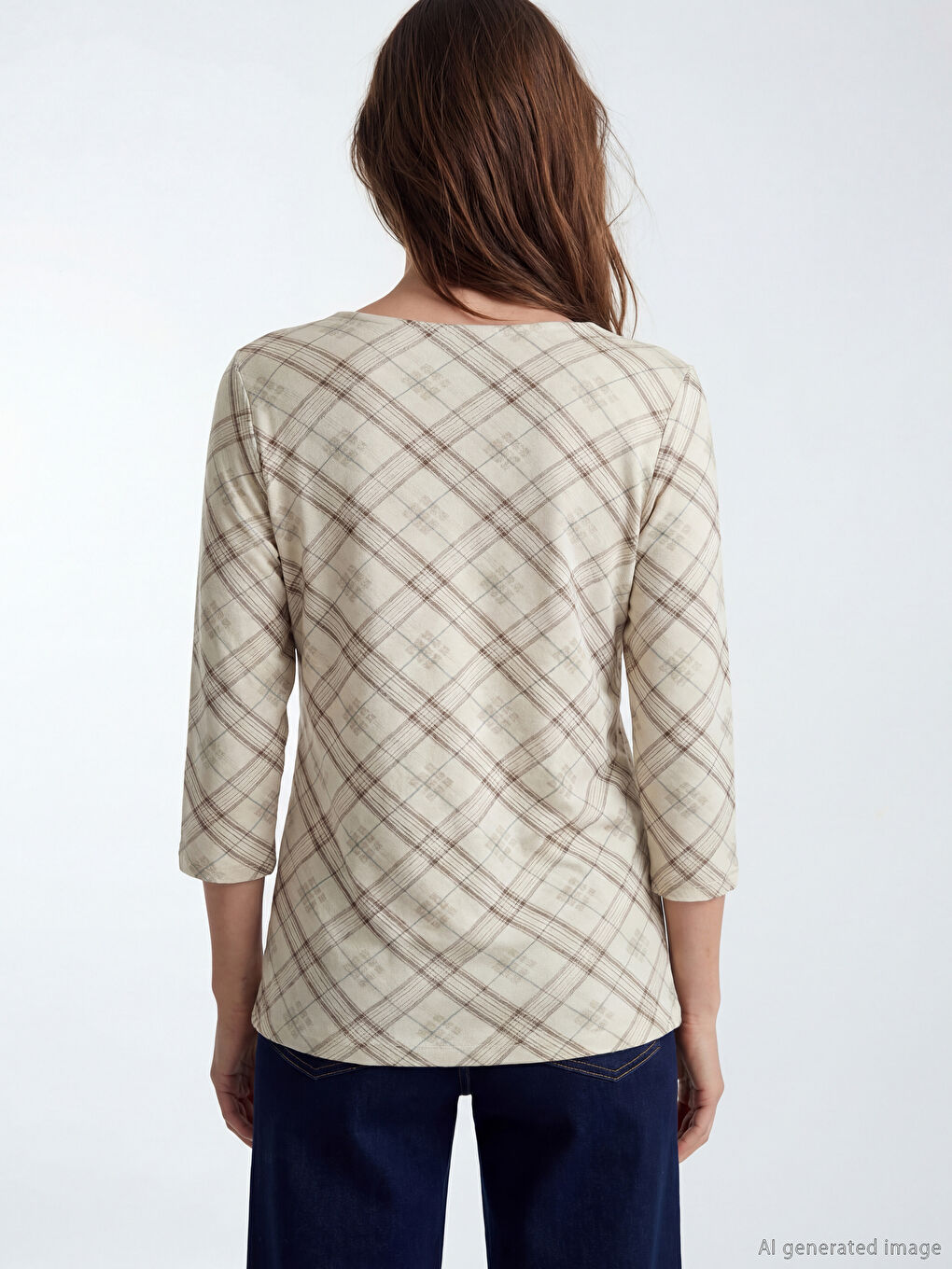 Bej Bisiklet Yaka Desenli Bluz-3