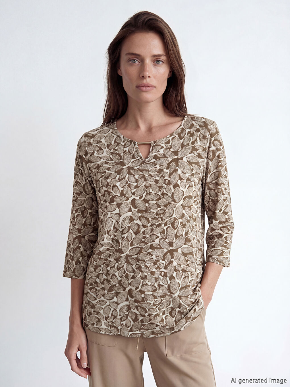 بلوزة منقوشة بكول مدور