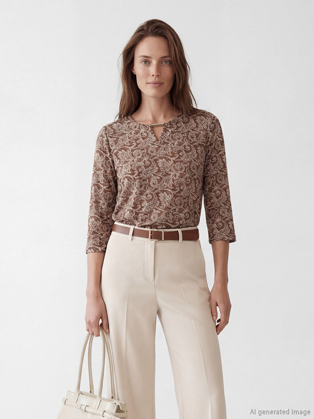 Kahverengi Bisiklet Yaka Desenli Bluz