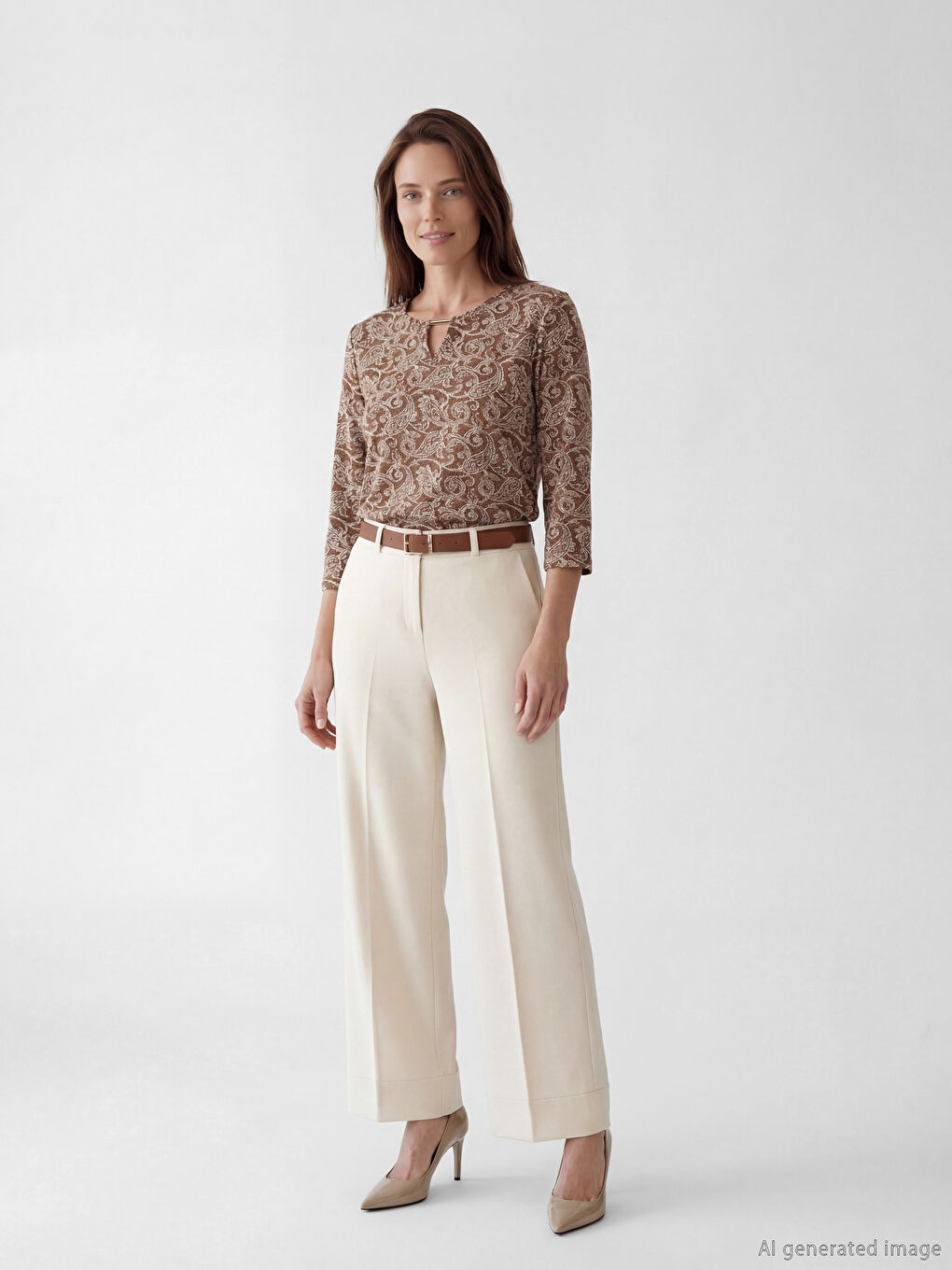 Kahverengi Bisiklet Yaka Desenli Bluz-1