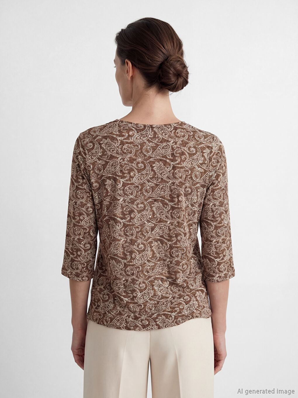 Kahverengi Bisiklet Yaka Desenli Bluz-2