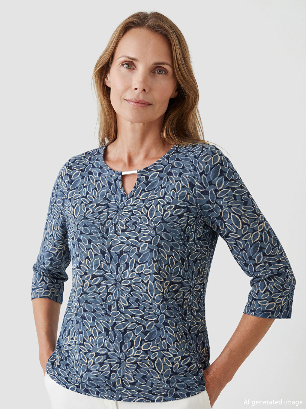 Узорчатая блузка с круглым вырезом-1