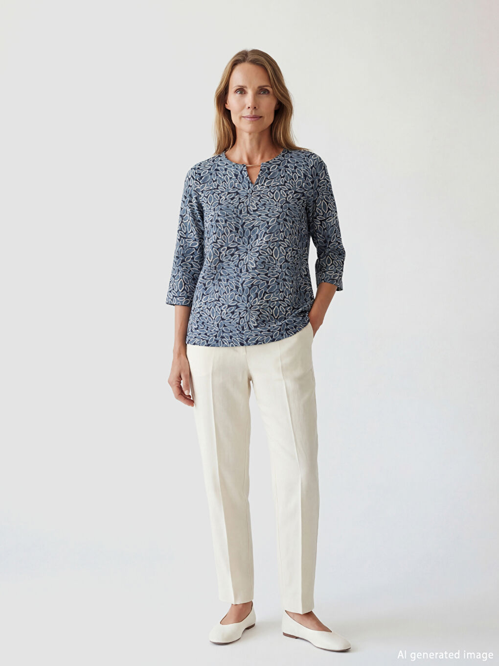 Узорчатая блузка с круглым вырезом-2