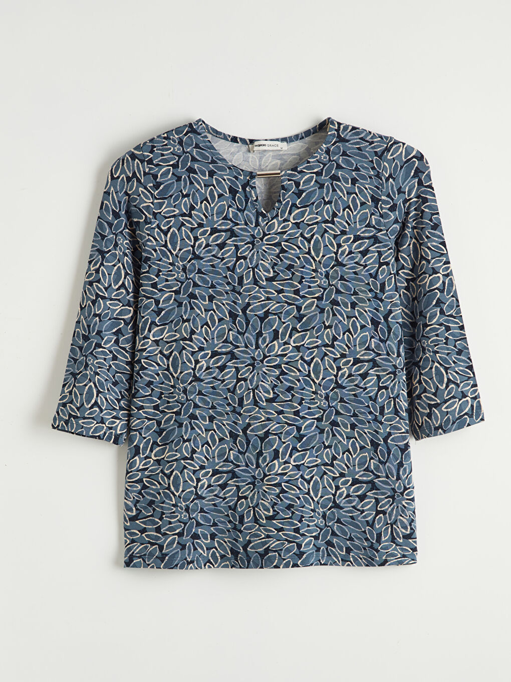 Узорчатая блузка с круглым вырезом-7