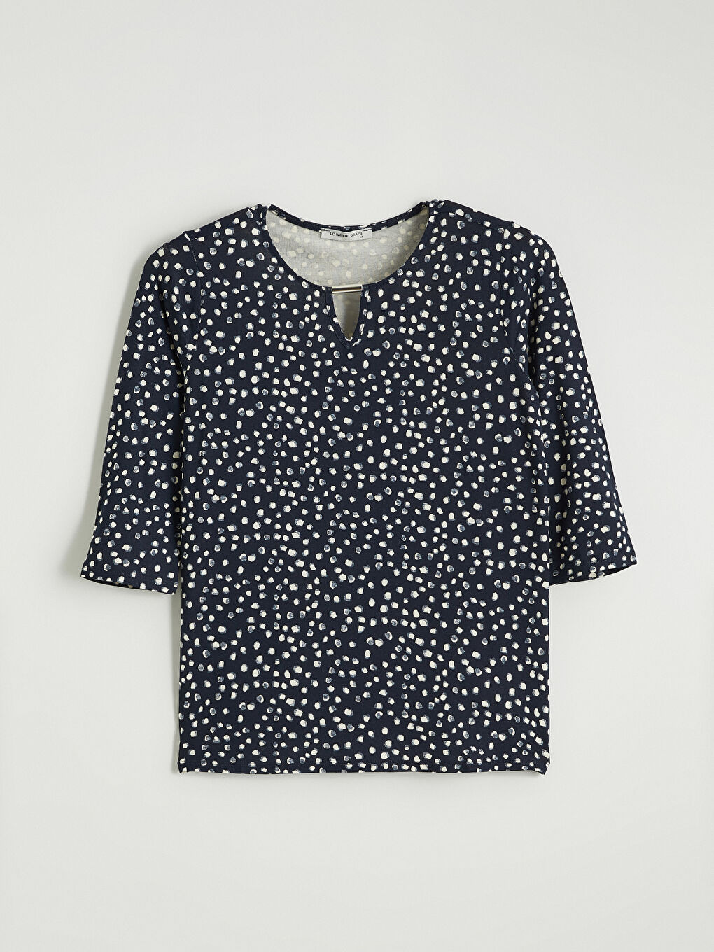 Lacivert Bisiklet Yaka Puantiyeli Bluz-8