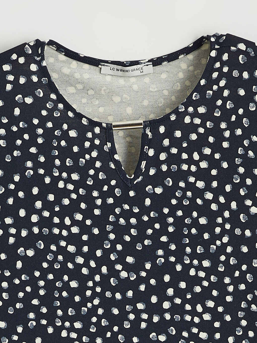 Lacivert Bisiklet Yaka Puantiyeli Bluz-10