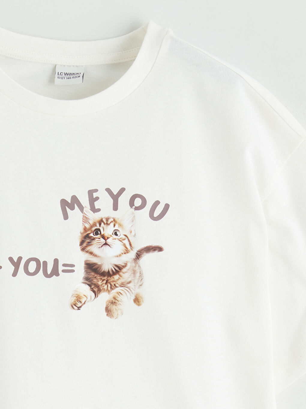 Ekru Baskılı Kız Çocuk Tişört-1