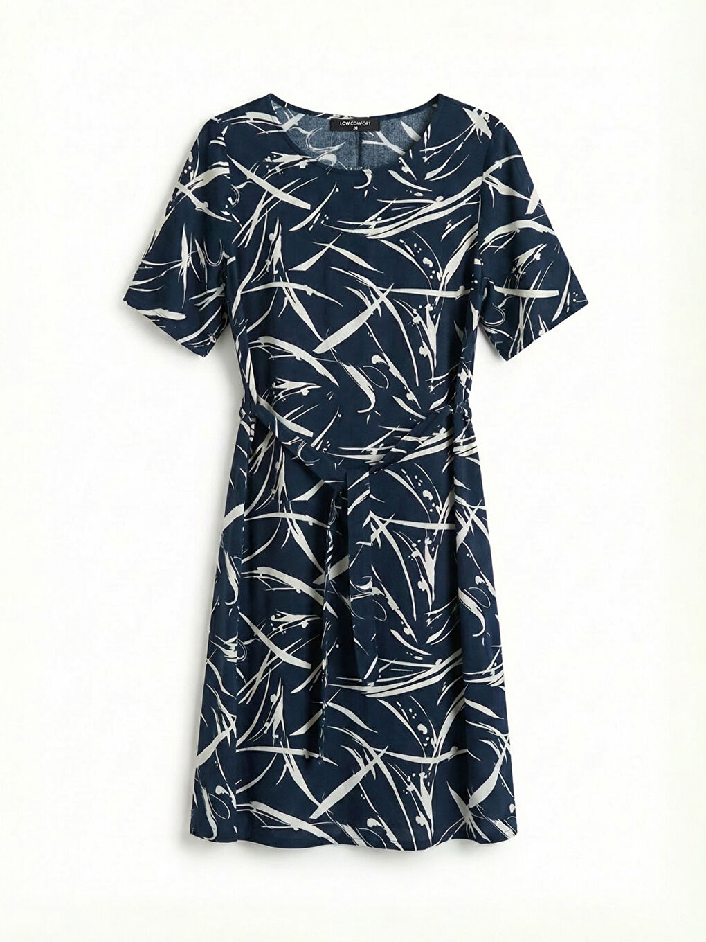 Crew Neck Patterned A-Line Dress-4