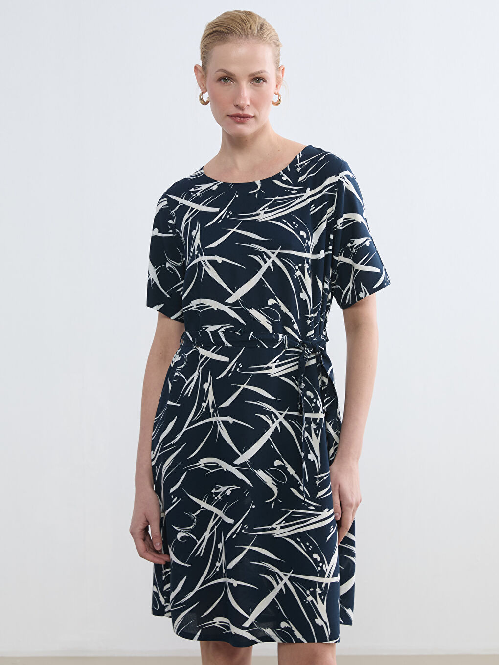 Crew Neck Patterned A-Line Dress-1