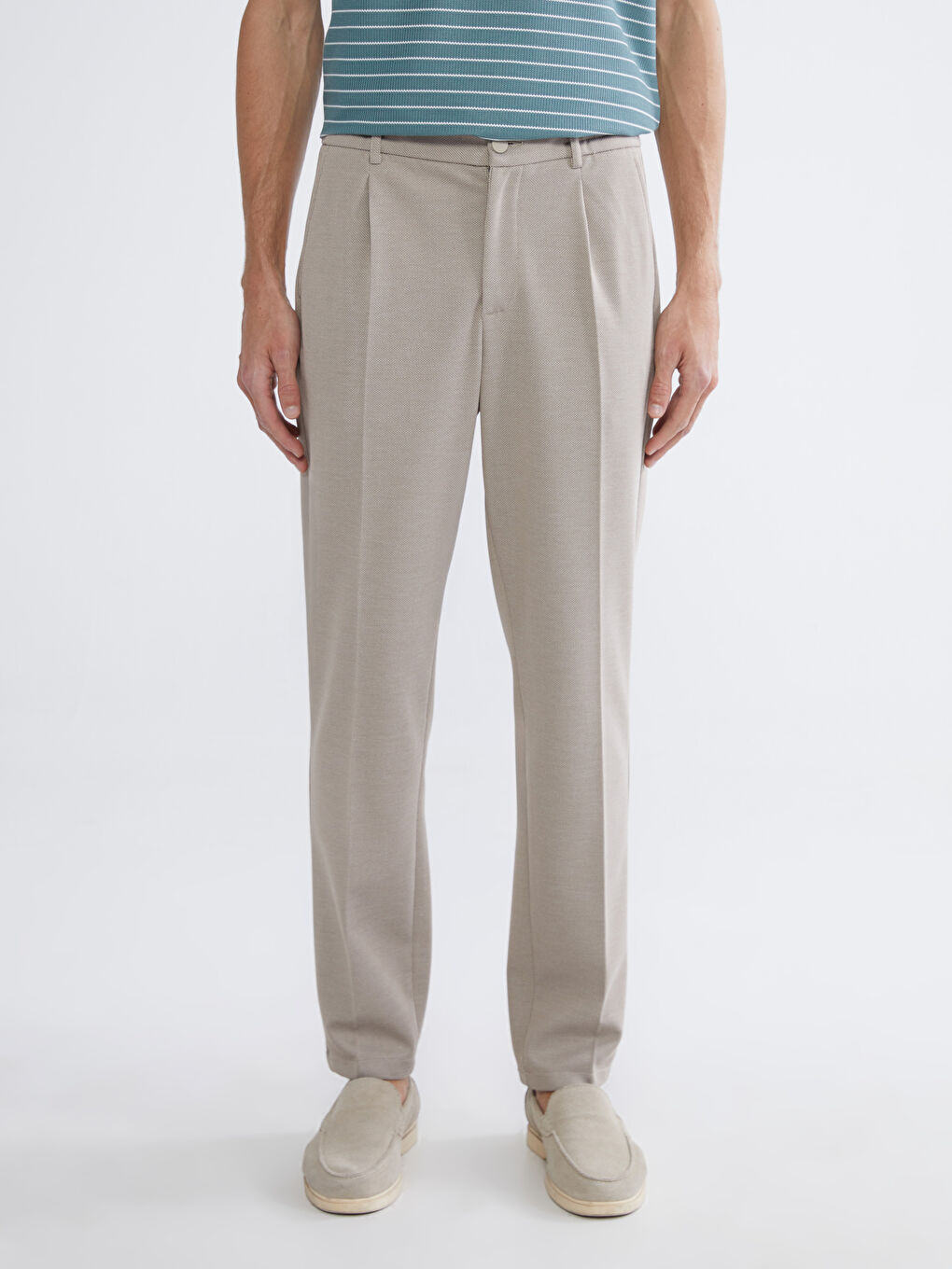 Bej Standart Kalıp Erkek Pantolon-1