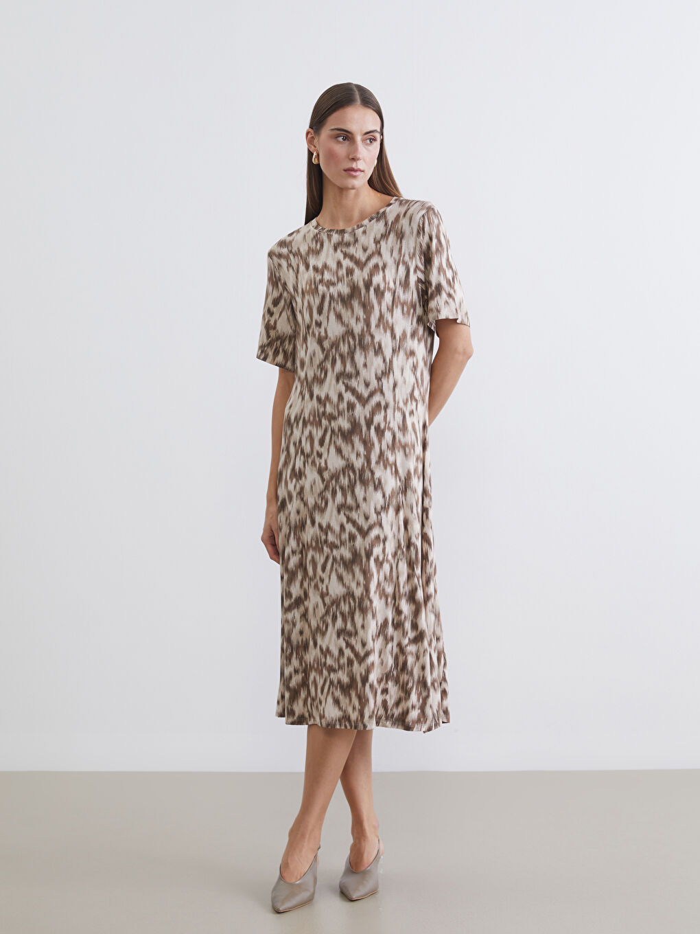 Crew Neck Patterned Dress