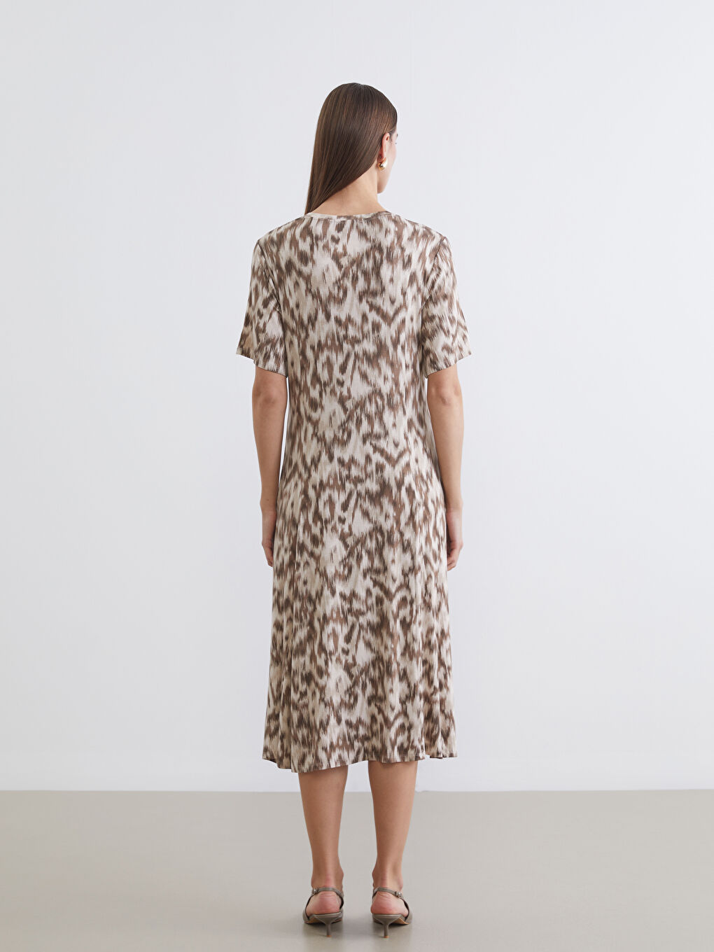 Crew Neck Patterned Dress-3