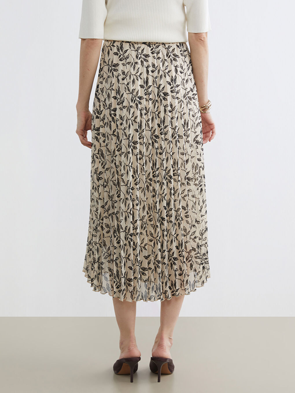 Jupe en Chiffon Florale à Taille Élastiquée-3