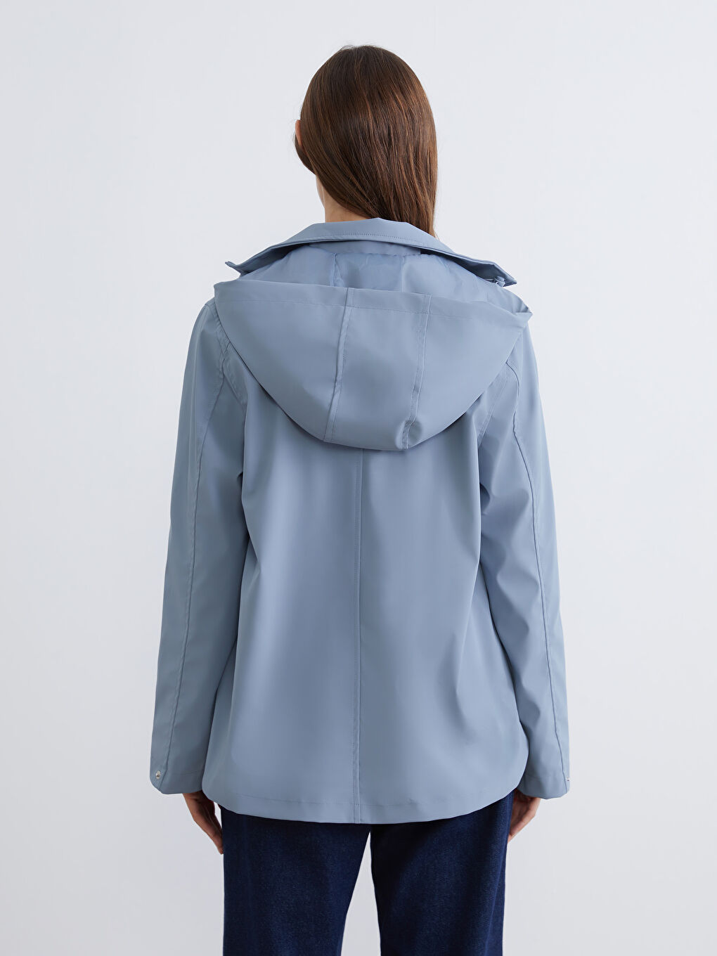 Mavi Kapüşonlu Kadın Yağmurluk-3